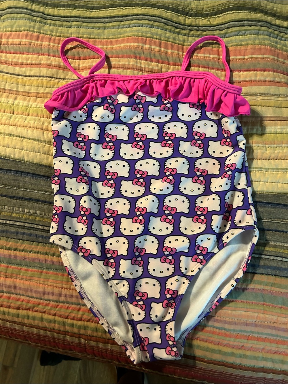 Hello Kitty Purple and Pink Ruffle One-Piece Swimsuit